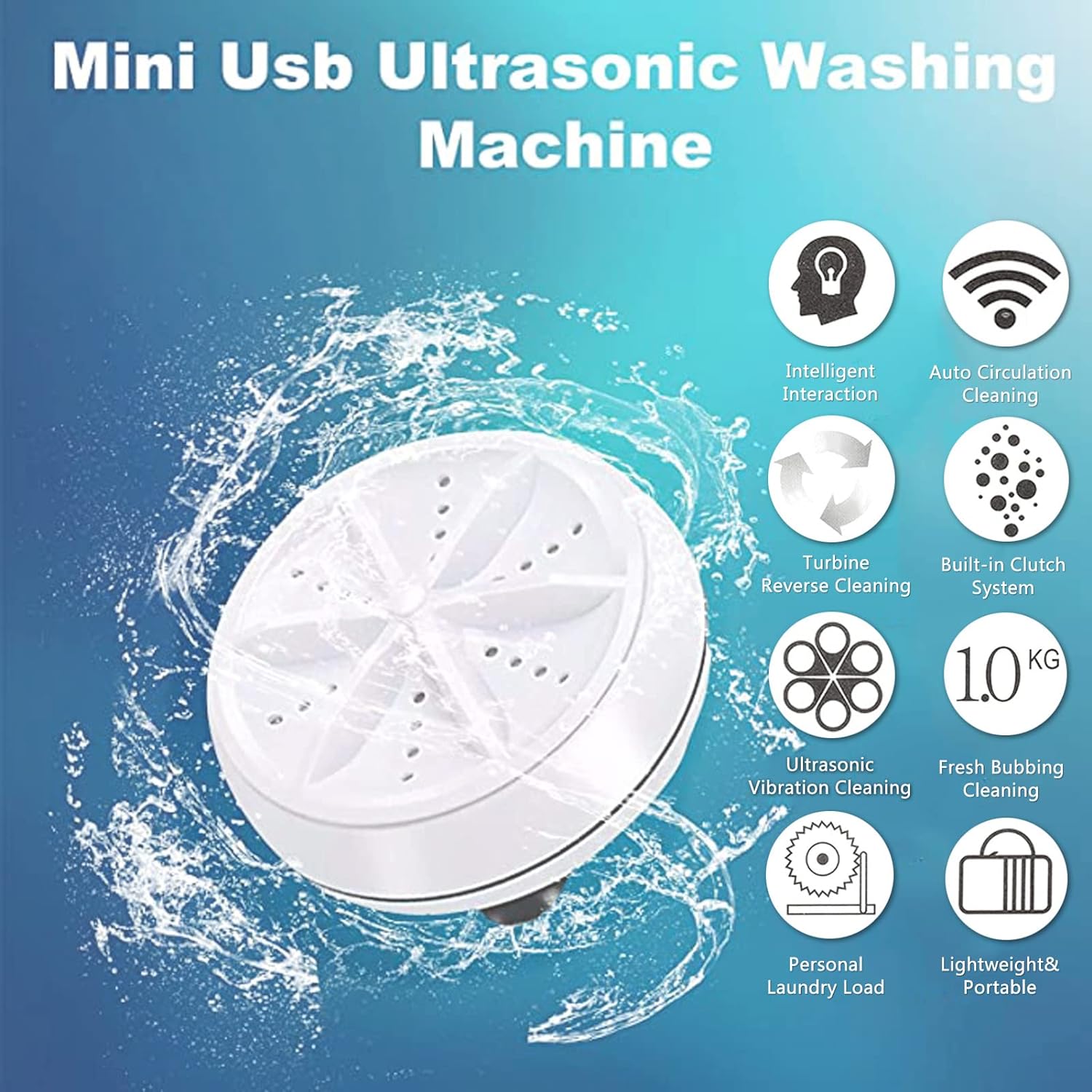 Mini Ultrasonic Turbine Washing Machine - Portable Turbo Washer for Travel, Home, Business, Camping, Apartments & College Rooms - Personal Rotary Laundry Cleaner for Clothes & Towels