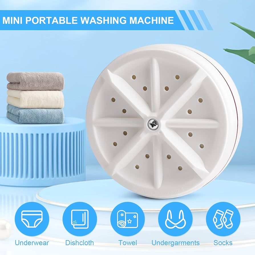 Mini Ultrasonic Turbine Washing Machine - Portable Turbo Washer for Travel, Home, Business, Camping, Apartments & College Rooms - Personal Rotary Laundry Cleaner for Clothes & Towels