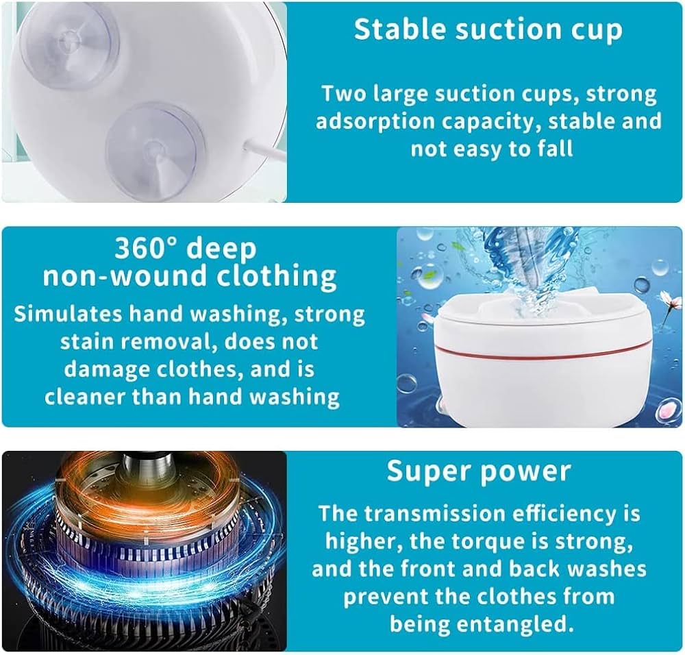 Mini Ultrasonic Turbine Washing Machine - Portable Turbo Washer for Travel, Home, Business, Camping, Apartments & College Rooms - Personal Rotary Laundry Cleaner for Clothes & Towels